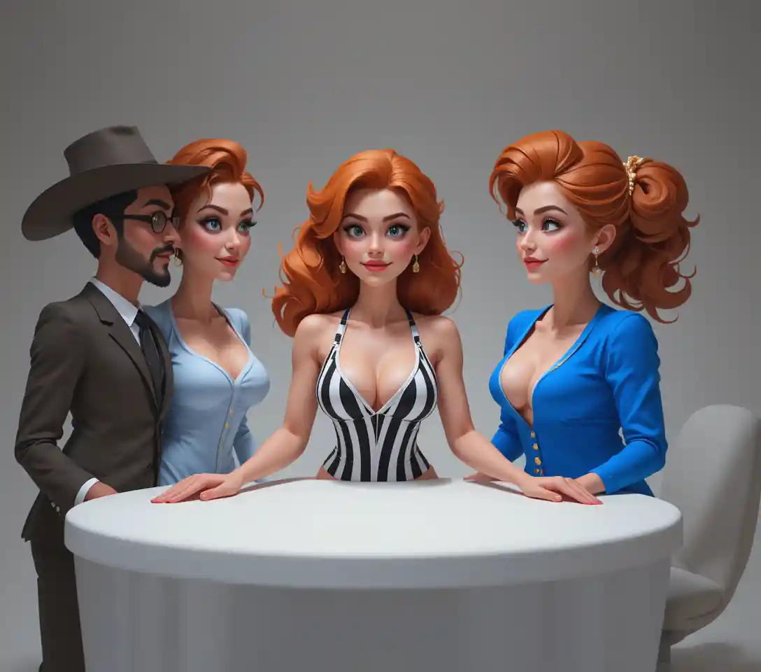 Quattro personaggi low poly riuniti attorno a un lingotto d’oro