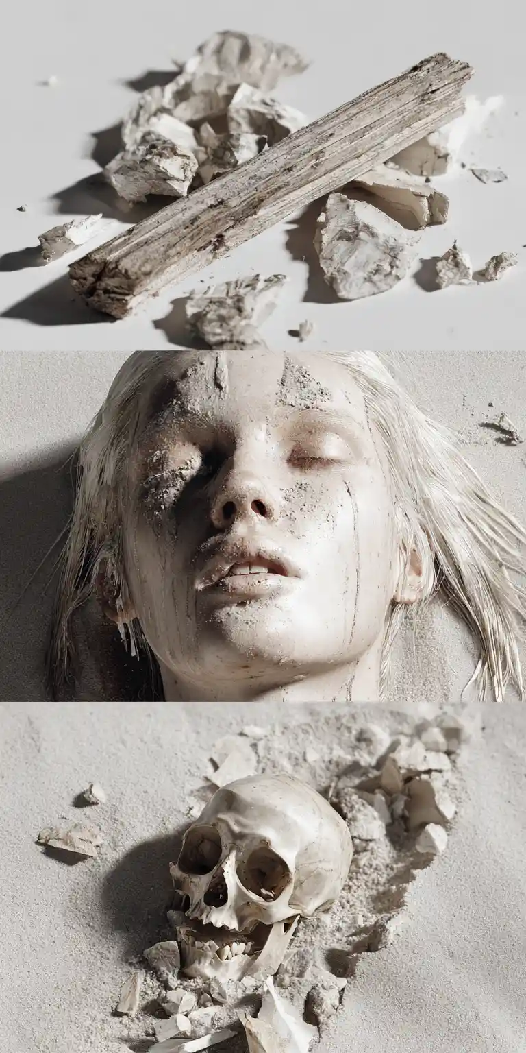 Editorial still life of scattered sticks and stones