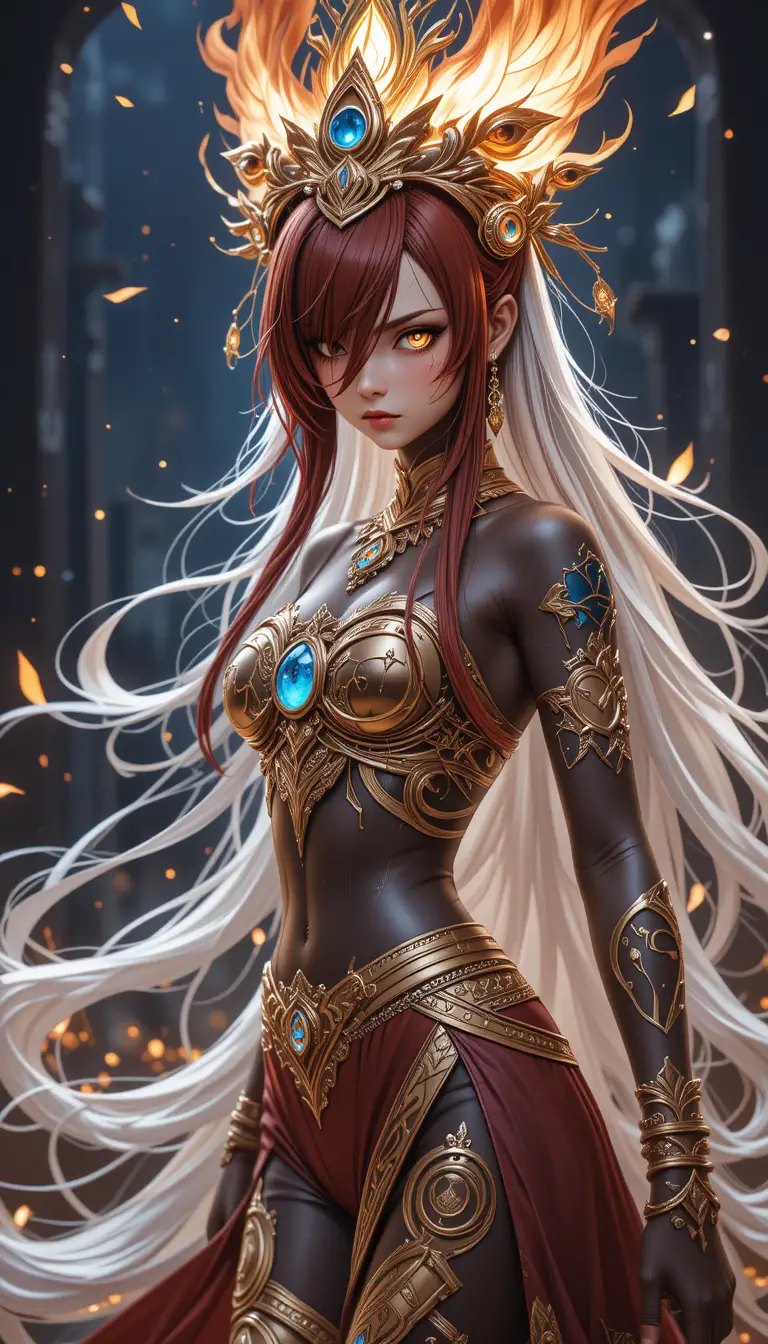 Anime warrior woman with runed katana and glowing guild marks