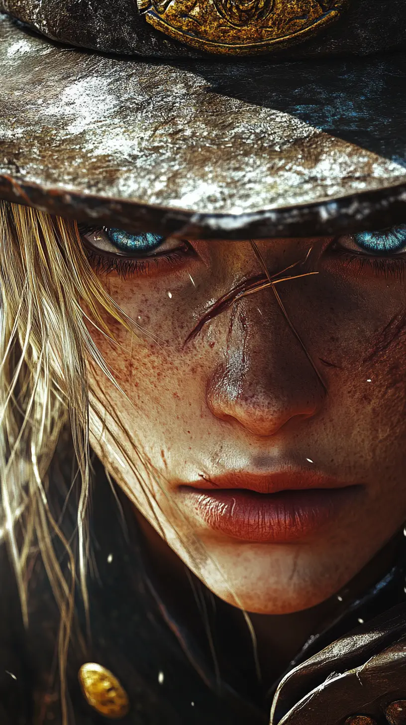 Anime close up of a lone cowboy in a rustic western street