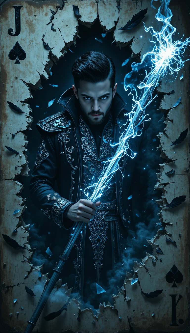 Dark Fantasy Sorcerer Warrior Emerging From Shattered Card