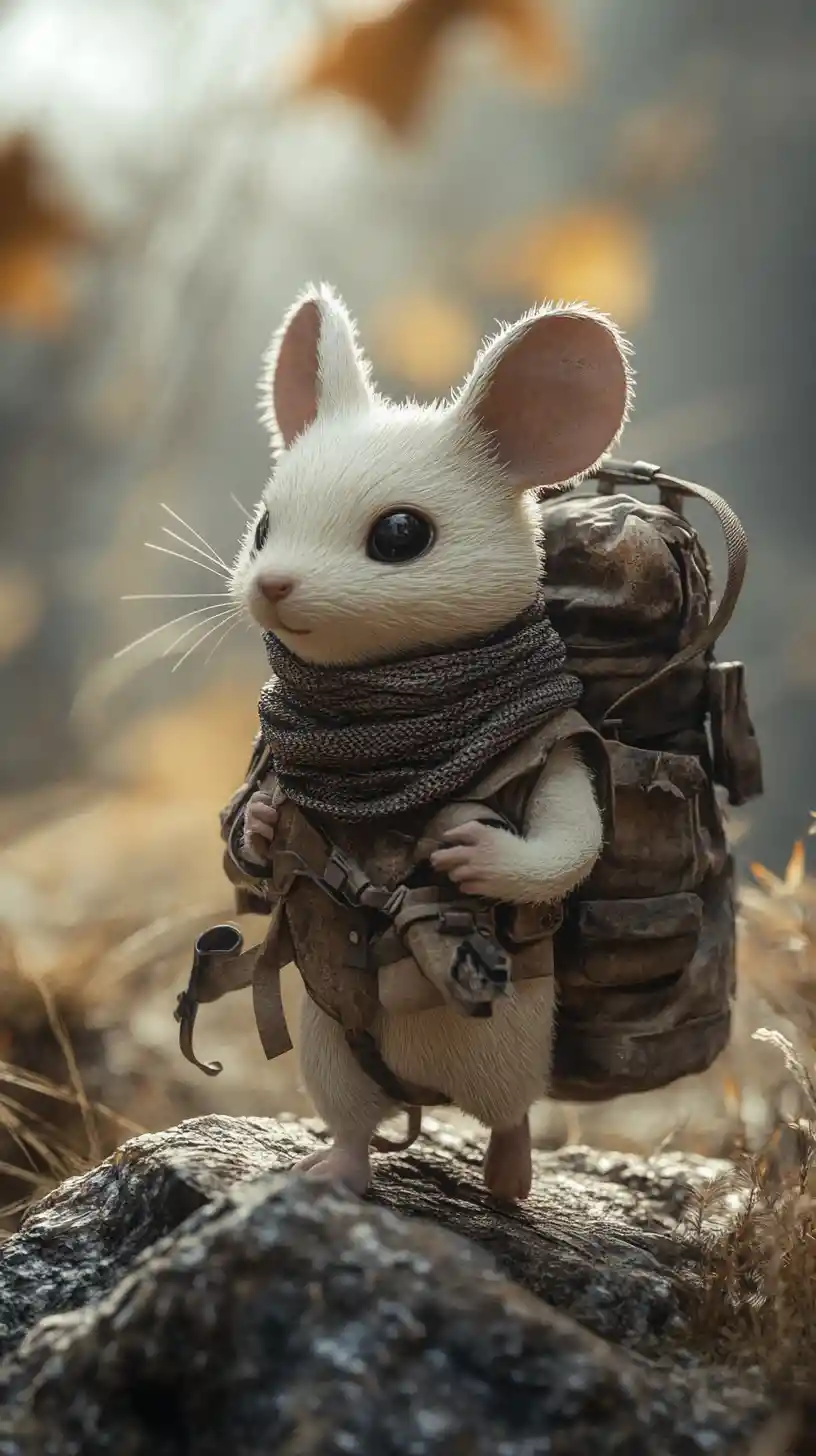 Determined little mouse climbing a rocky sunlit promontory