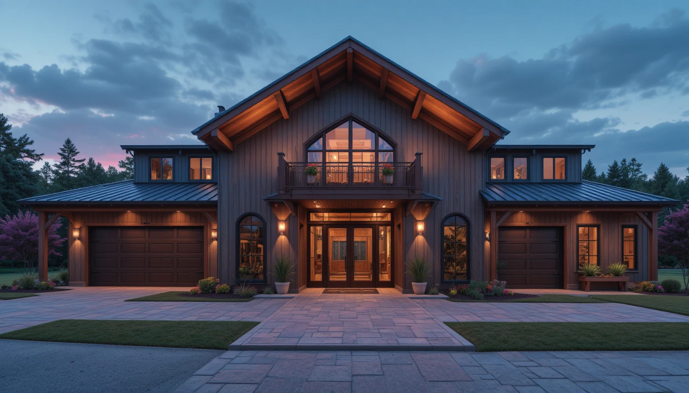 Cinematic modern barn style house with vibrant hdr lighting