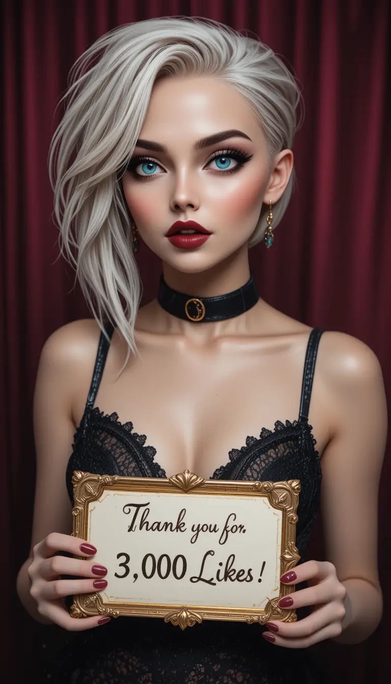 Gothic blonde woman holding a thank you placard