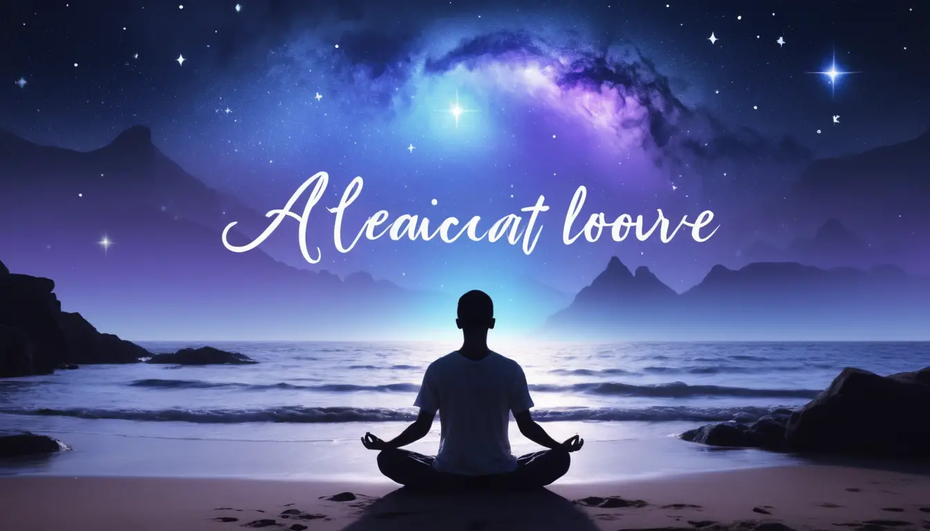 Peaceful night sky with meditating silhouette and gentle glow