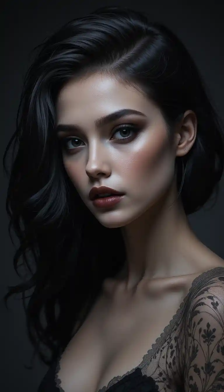 Dark glamour studio portrait of a pale gothic woman