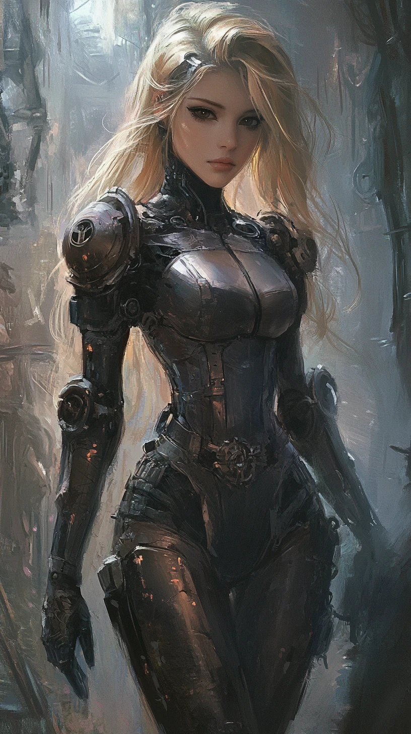 Cybernetic blonde woman in surreal steampunk organic armor