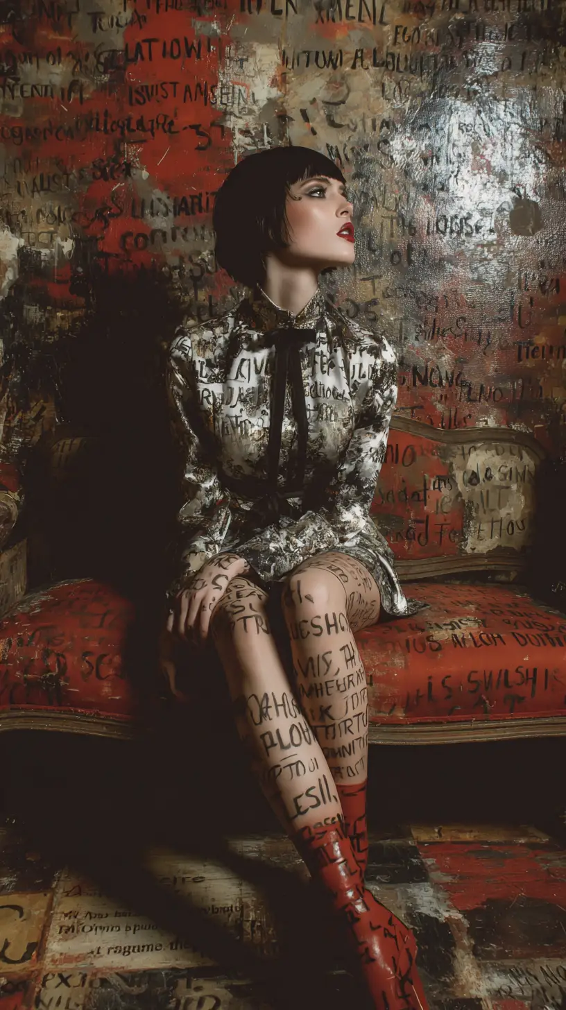 Fashion femme fatale in a cramped editorial installation