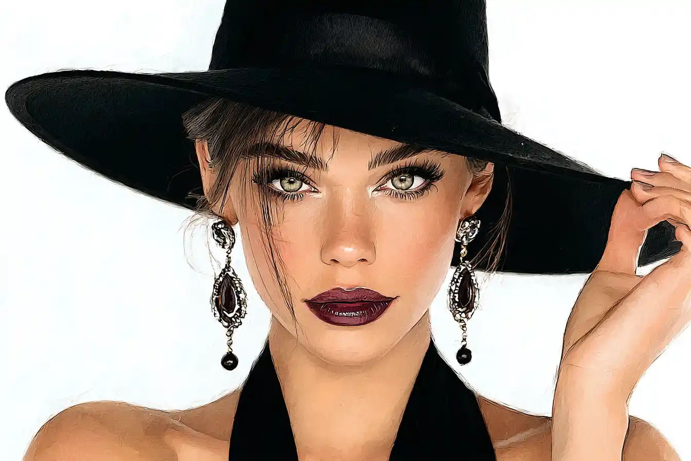 Elegant woman in fedora hat digital fashion portrait