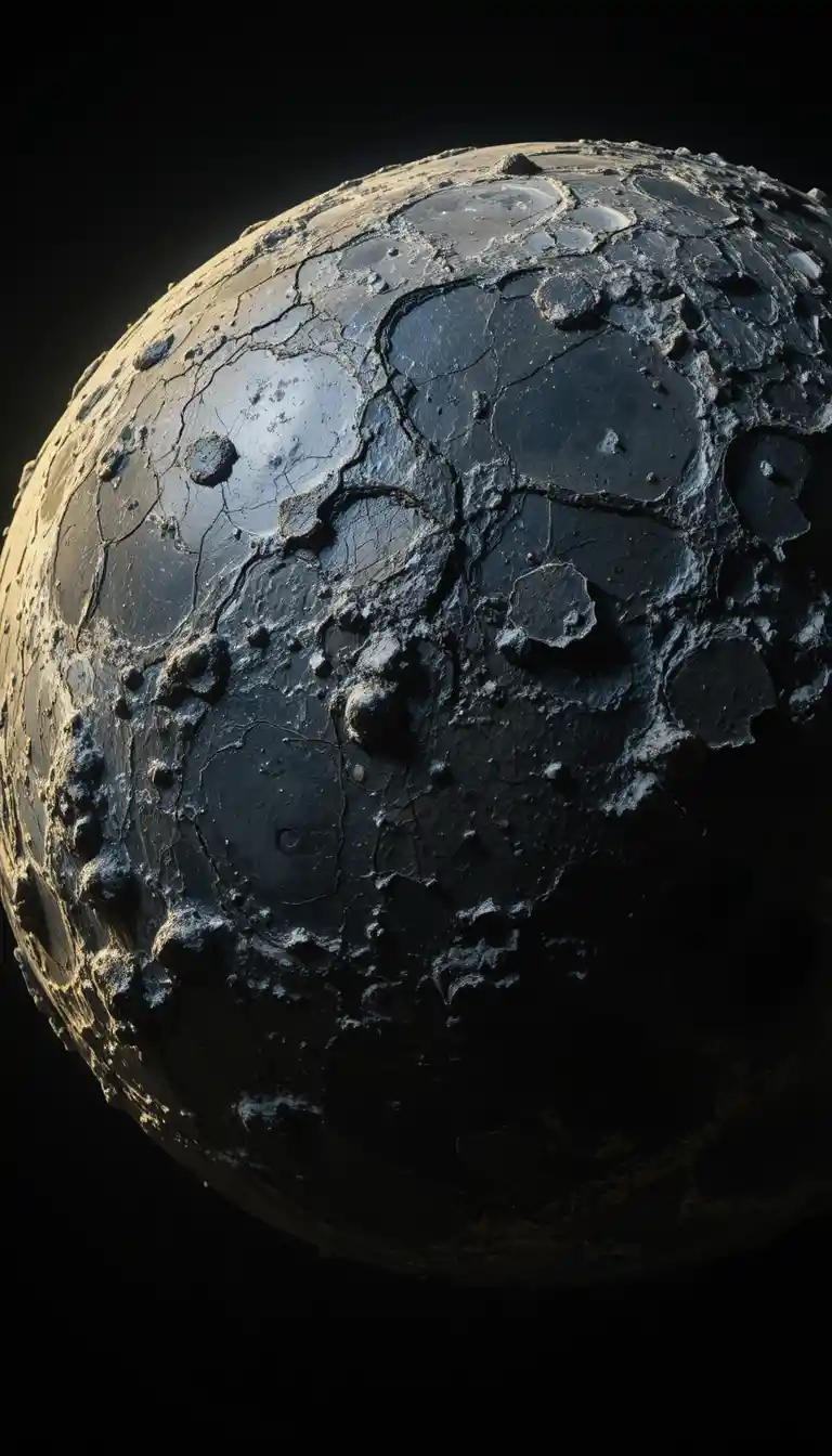 Monde lunaire accidenté et criblé de cratères dans l’espace noir profond