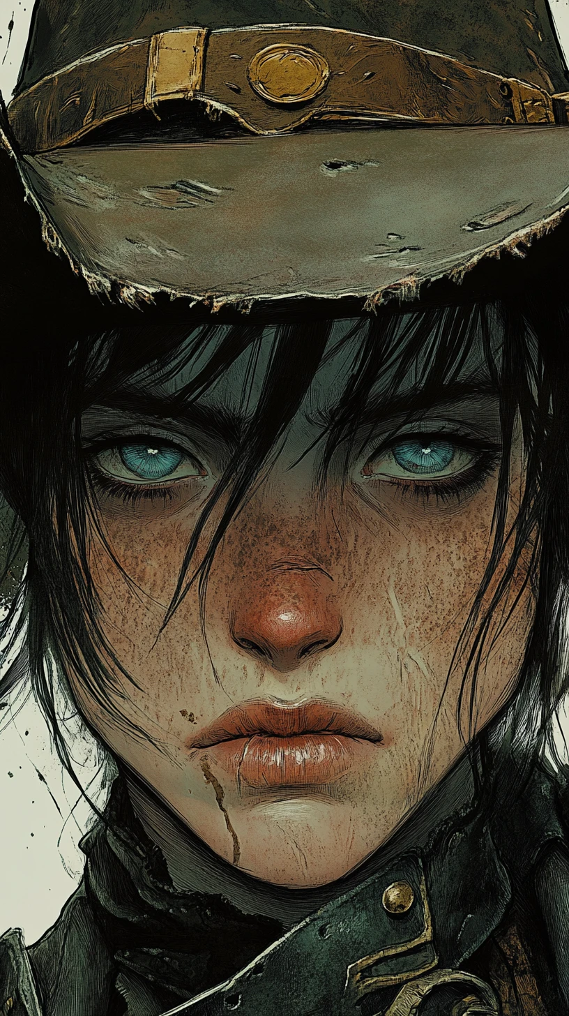 Gros plan anime d’un cow-boy solitaire dans une ville western rustique