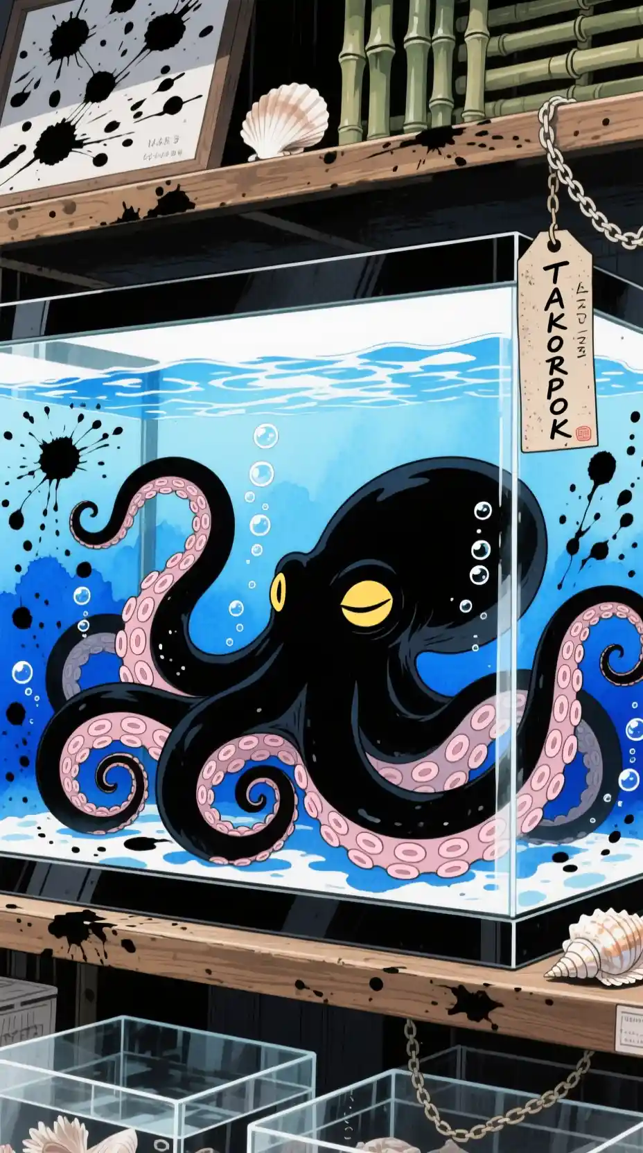 昏暗玻璃水缸中靜歇的寧靜巨型章魚