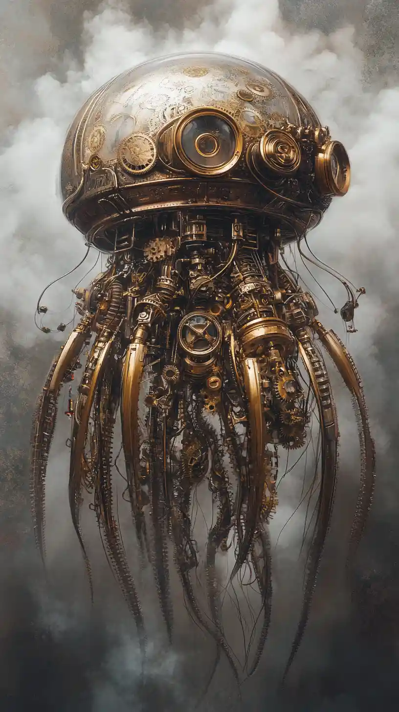 Méduse steampunk dans un laboratoire victorien onirique