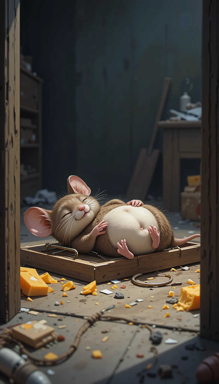 未使用のネズミ捕りのそばで眠る遊び好きなネズミ