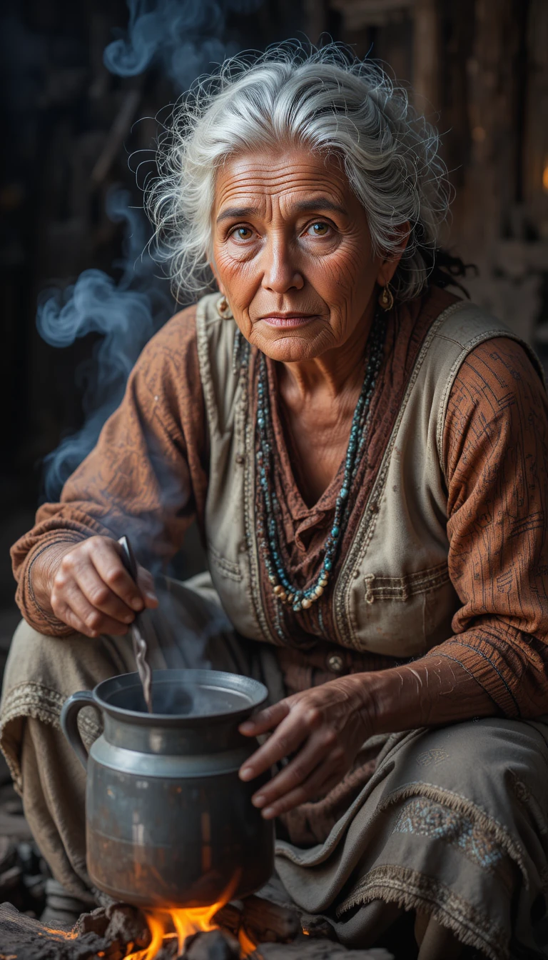 Femme âgée nicaraguayenne préparant du café sur un feu de bois