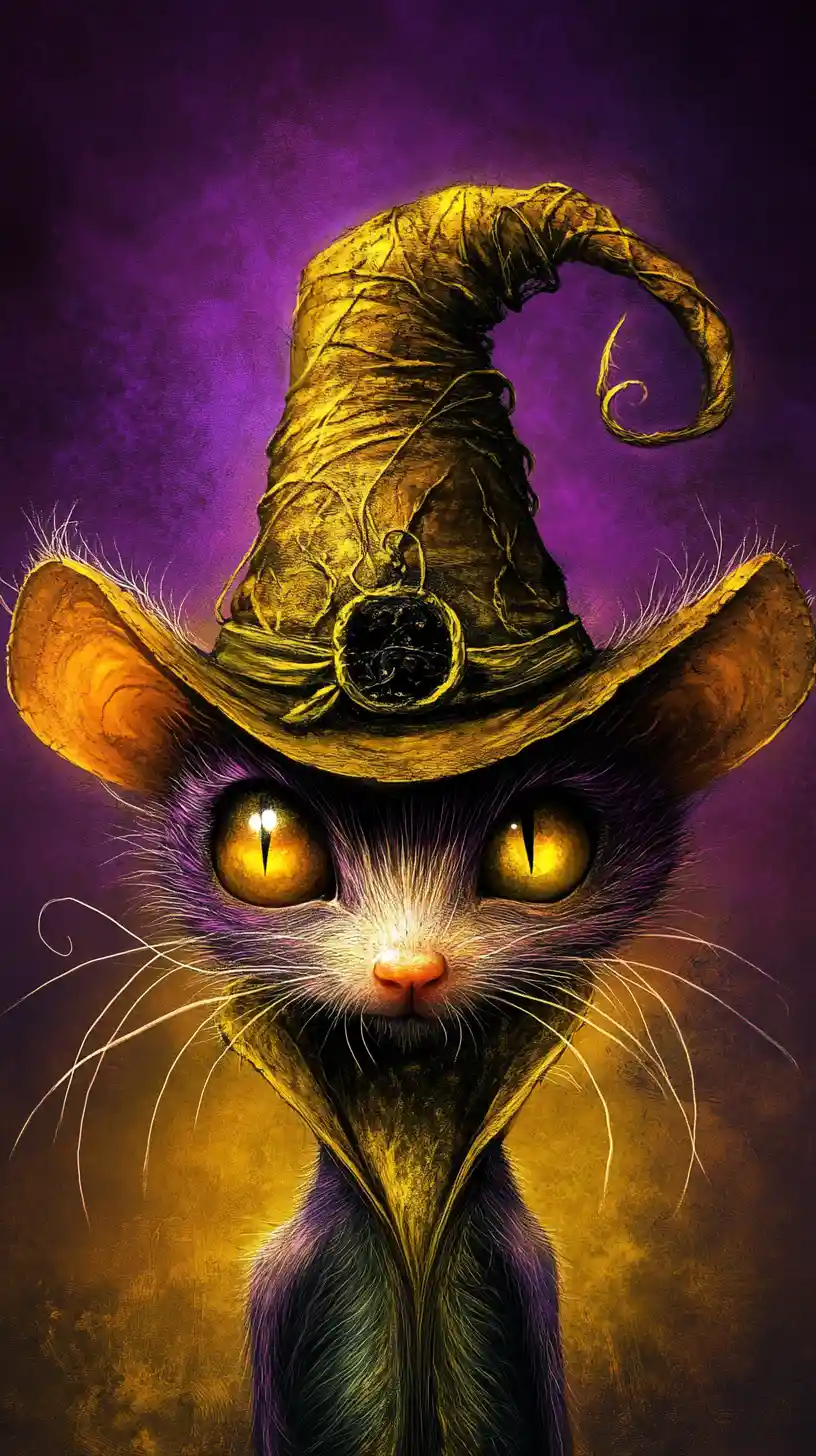 Whimsical Mouse In Magician Hat On Surreal Halloween Night