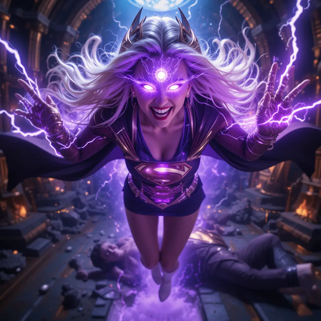 Donna oscura superpotenziata che assorbe energia in una camera mistica