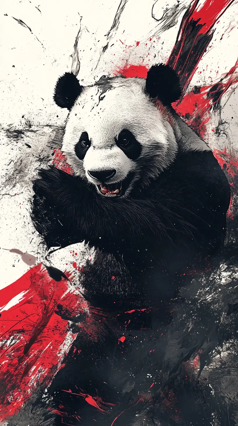 Kung fu panda in dynamic sumi e ink action scene