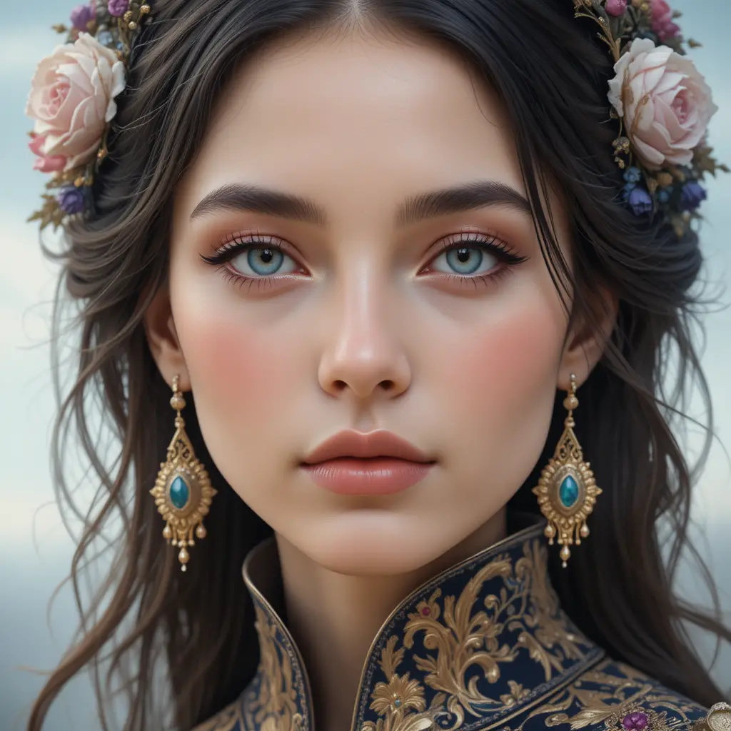 Regal fantasy portrait of a woman with blue eyes
