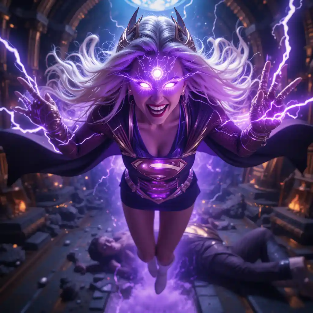 Donna oscura superpotenziata che assorbe energia in una camera mistica