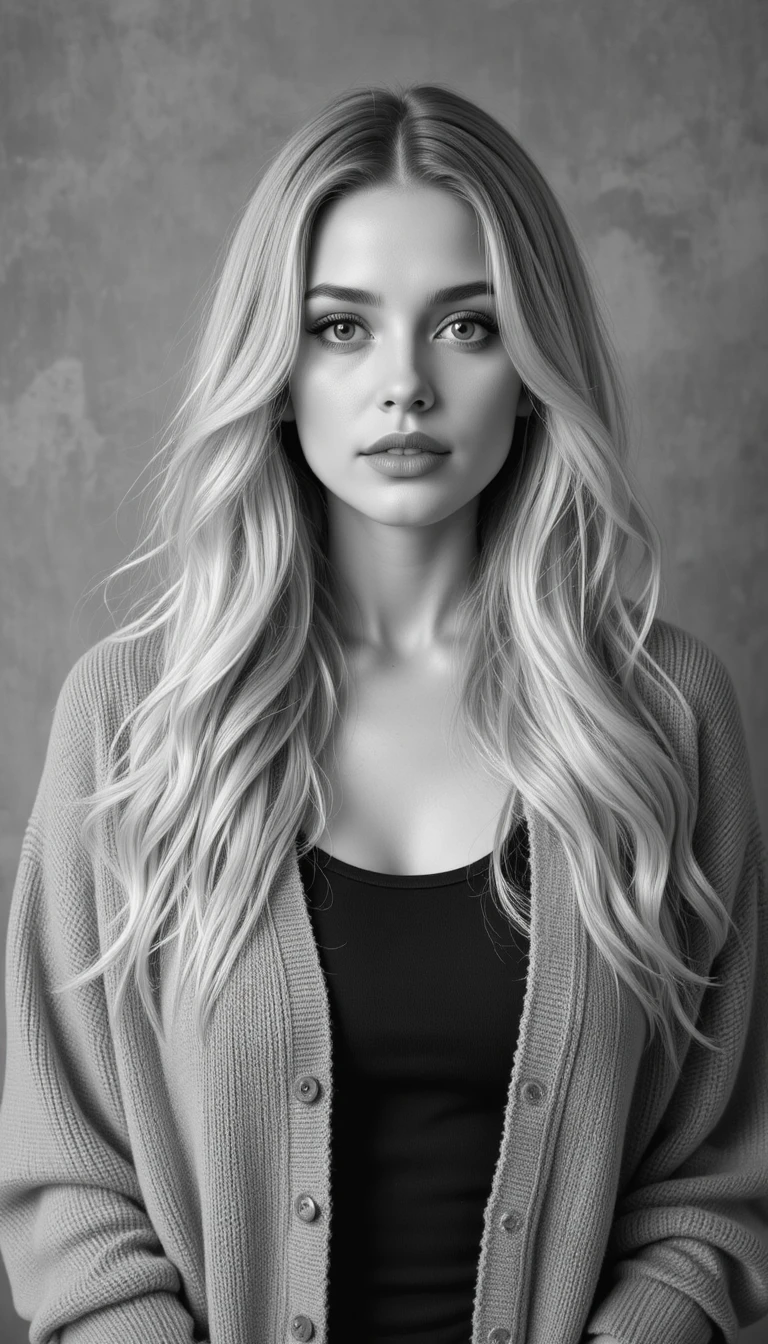 Monochrome portrait of a woman in soft textured cardigan