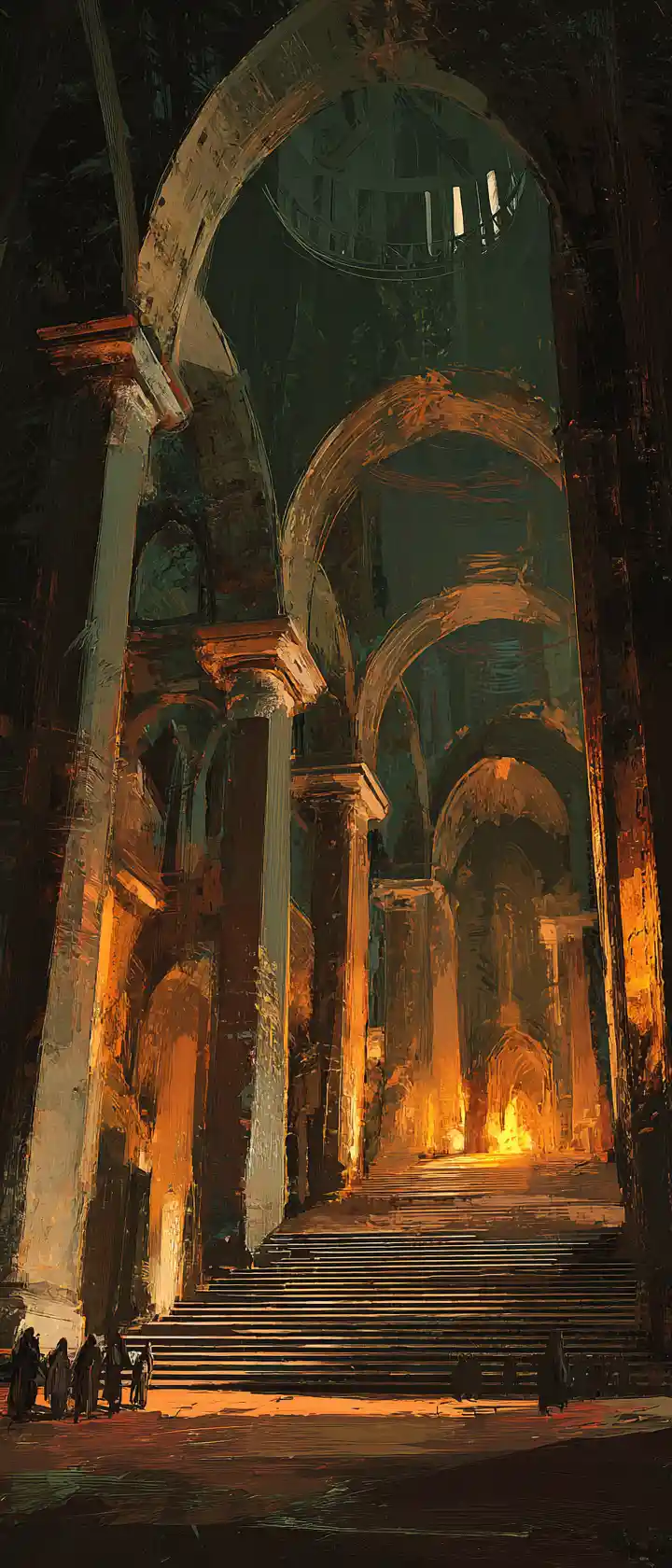 Wizard Of Light Guarded By Dwarves In Temple Hall