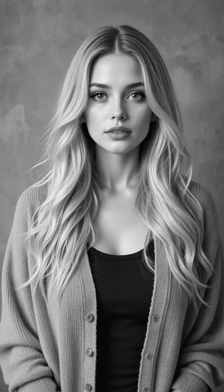 Monochrome portrait of a woman in soft textured cardigan
