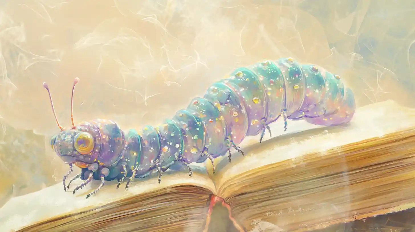 Ethereal fantasy worm on pages of vintage book