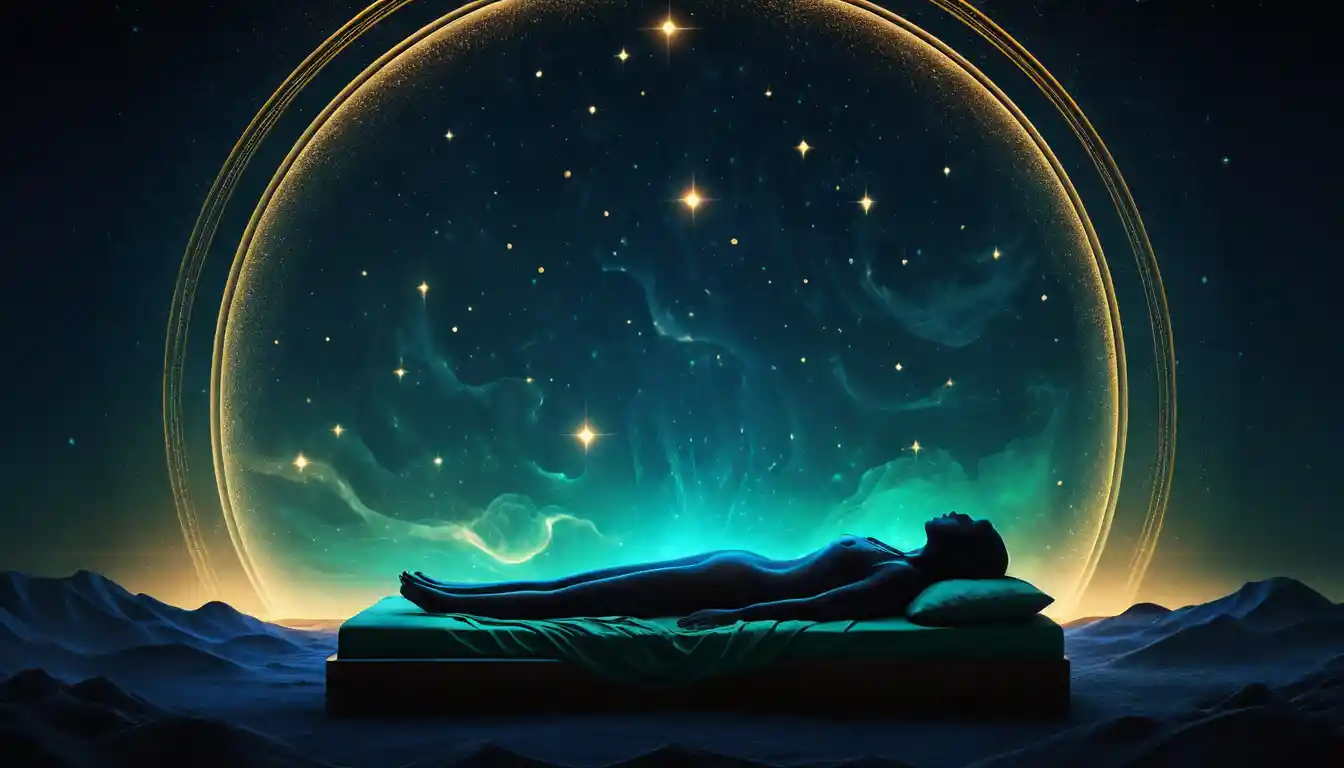 Peaceful human silhouette in glowing spiritual night scene