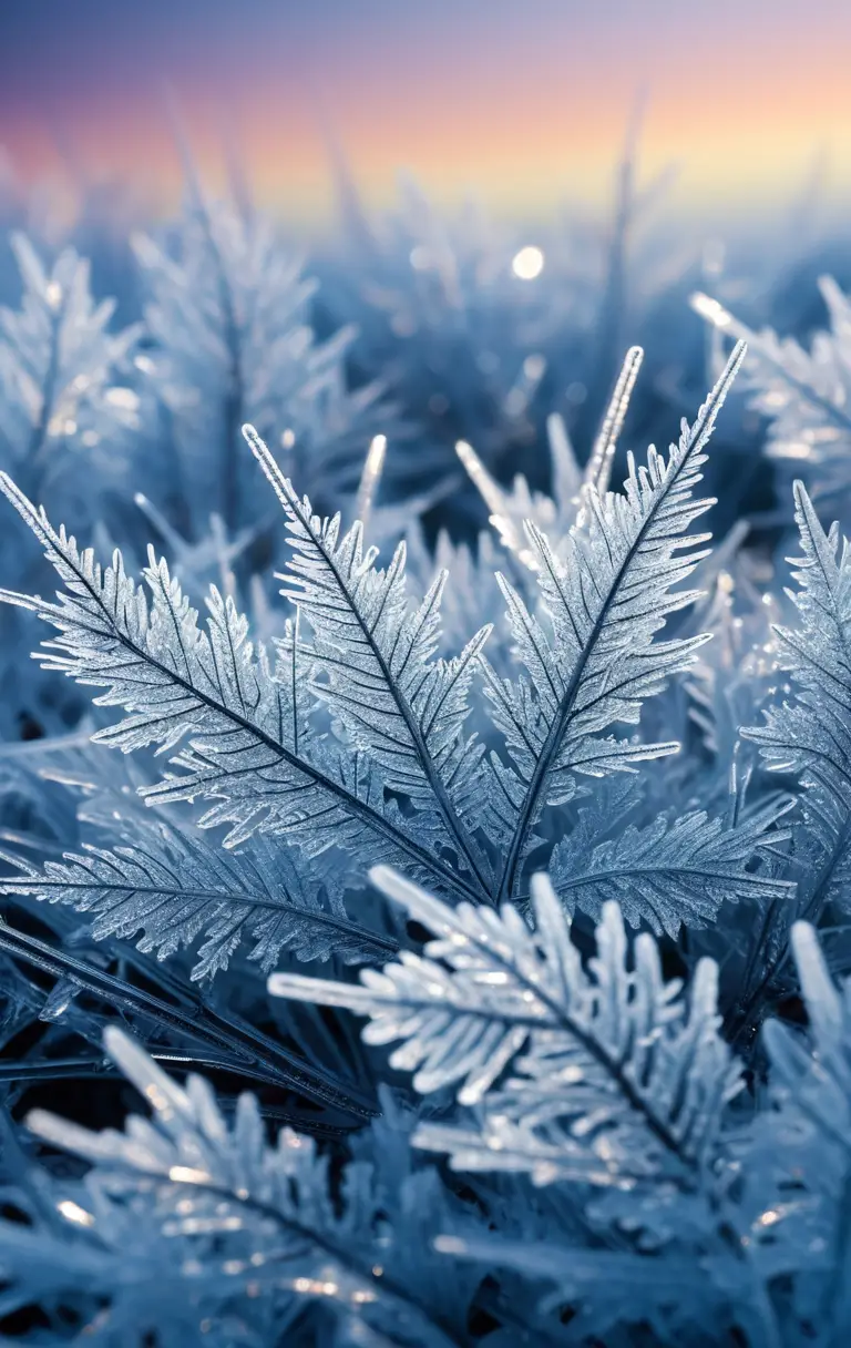 Delicate macro view of a luminous crystal ice world
