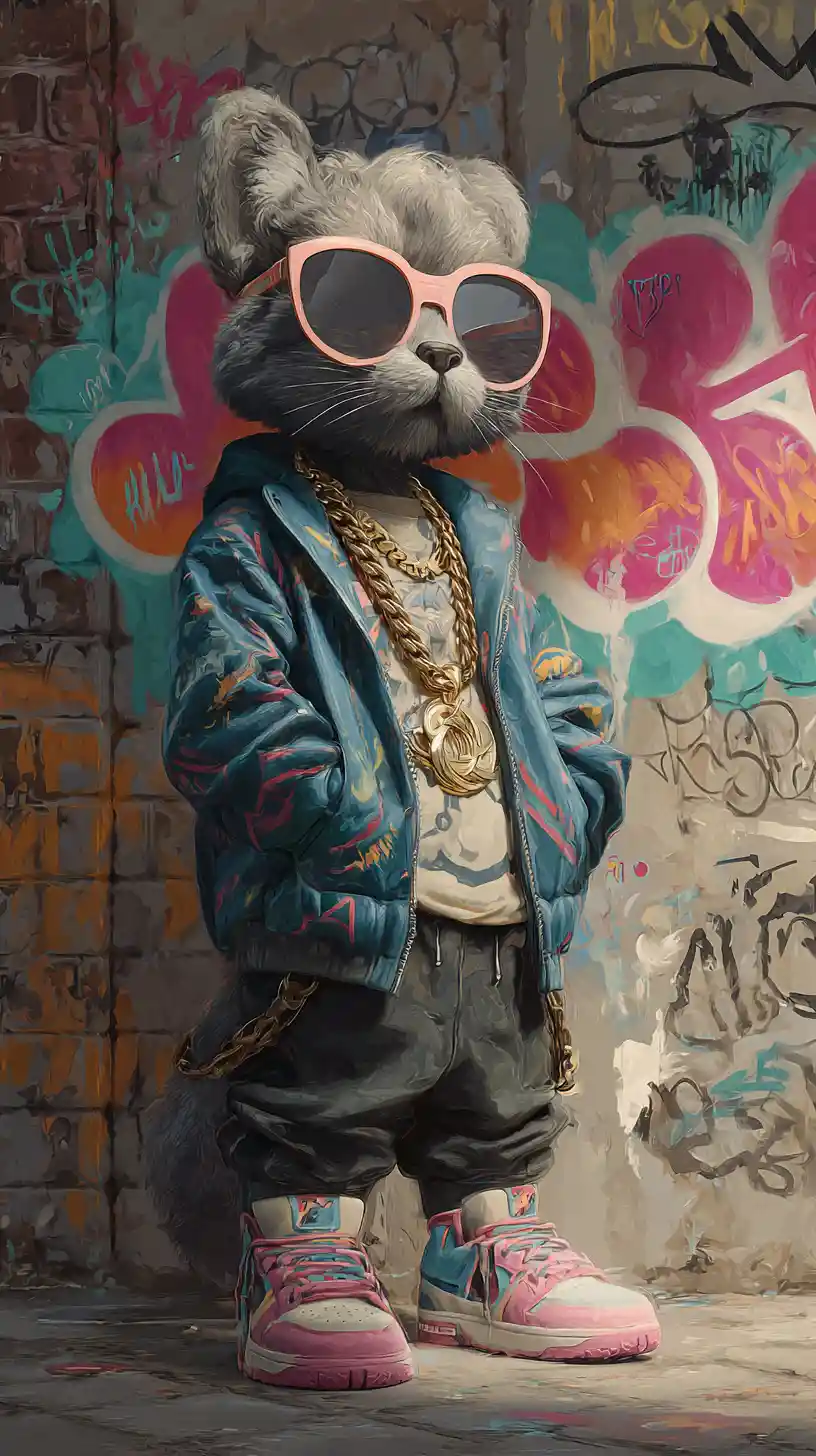 Cool cat rapper with shades on a graffiti street
