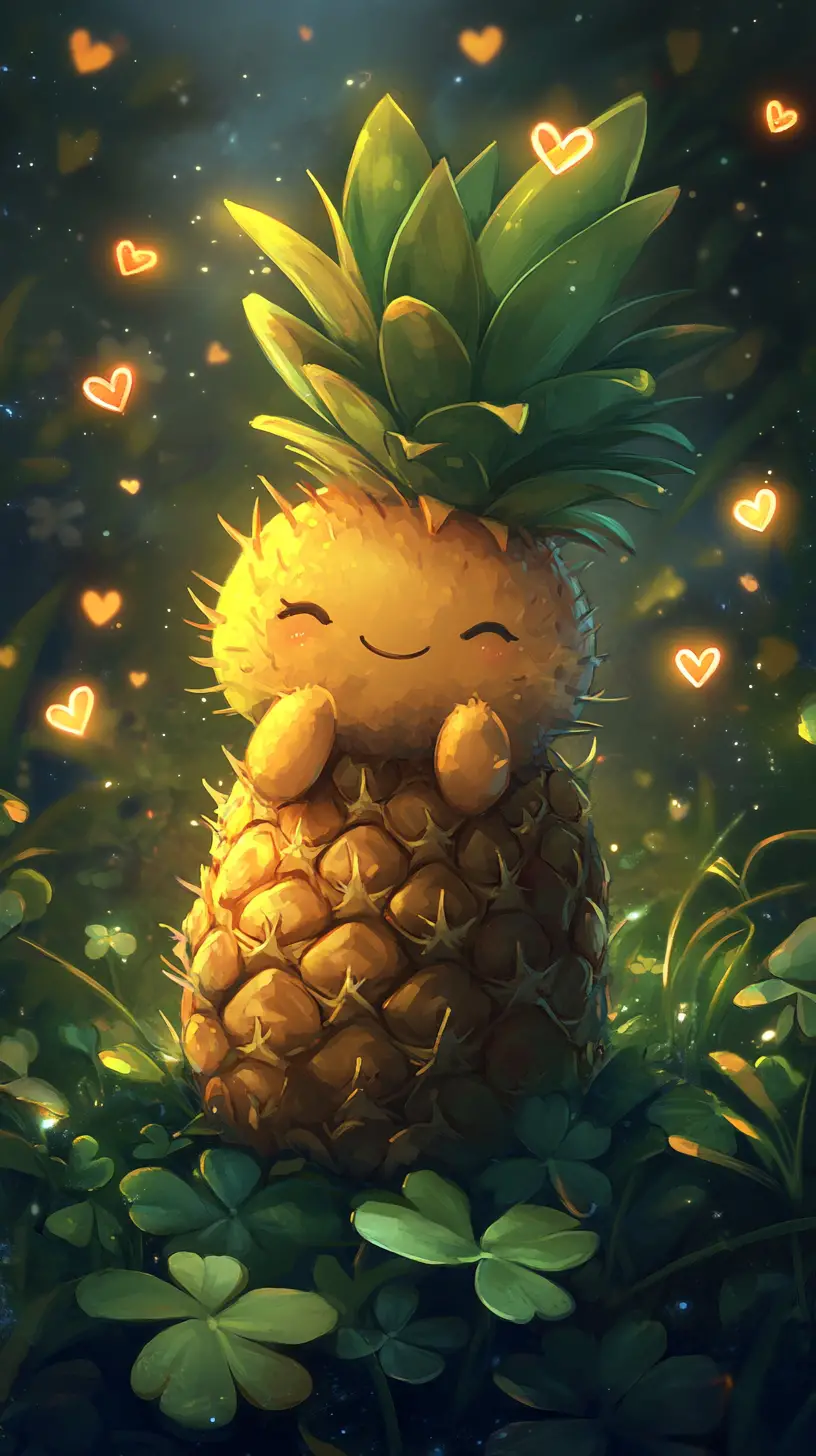 Cute santa sitting on pineapple with floating hearts