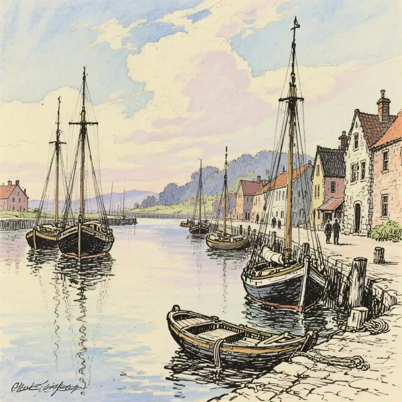 Serene Sixteenth Century Harbor In Detailed Oil Painting