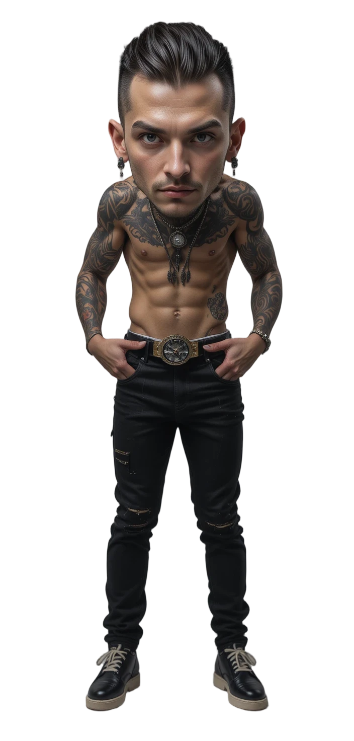 Muscular man with nose piercing and tattooed arms posing