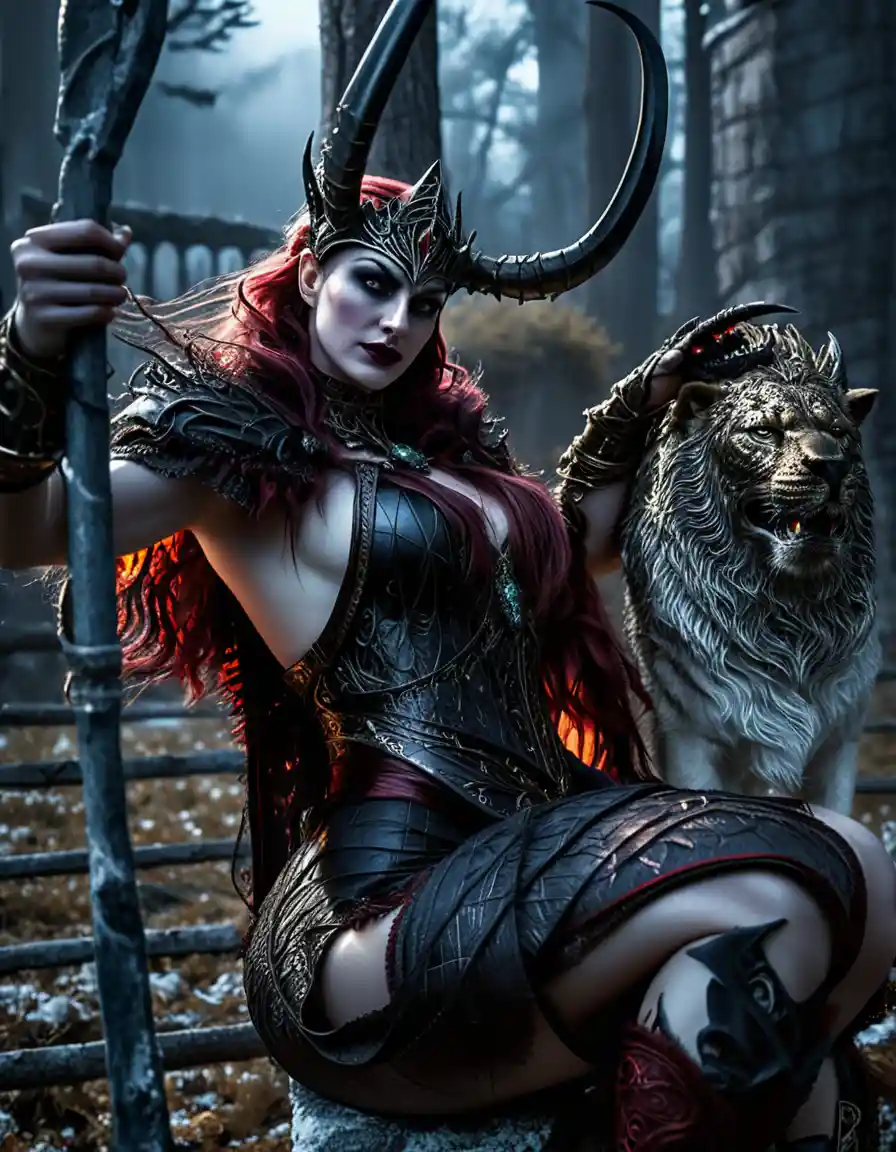 Femme éthérée dans une scène cinématographique de dark fantasy gothique