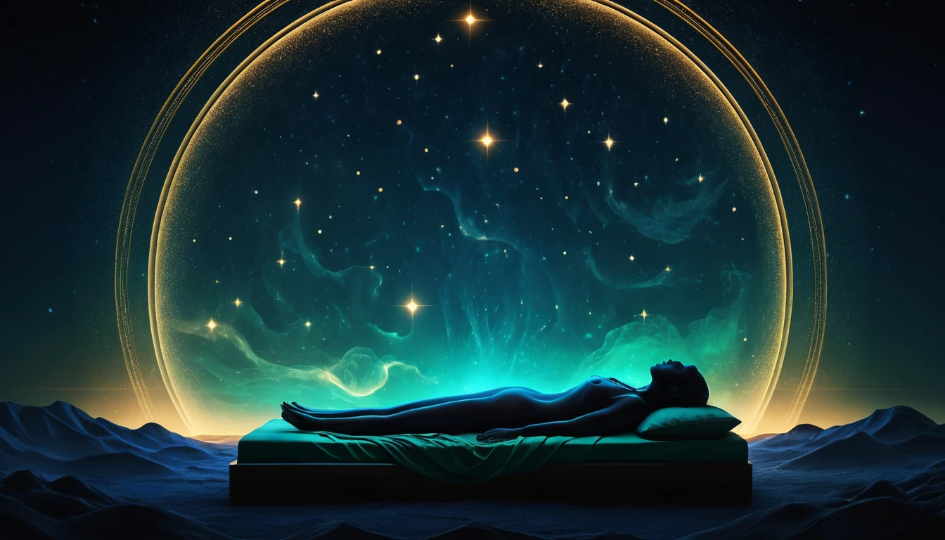 Peaceful human silhouette in glowing spiritual night scene