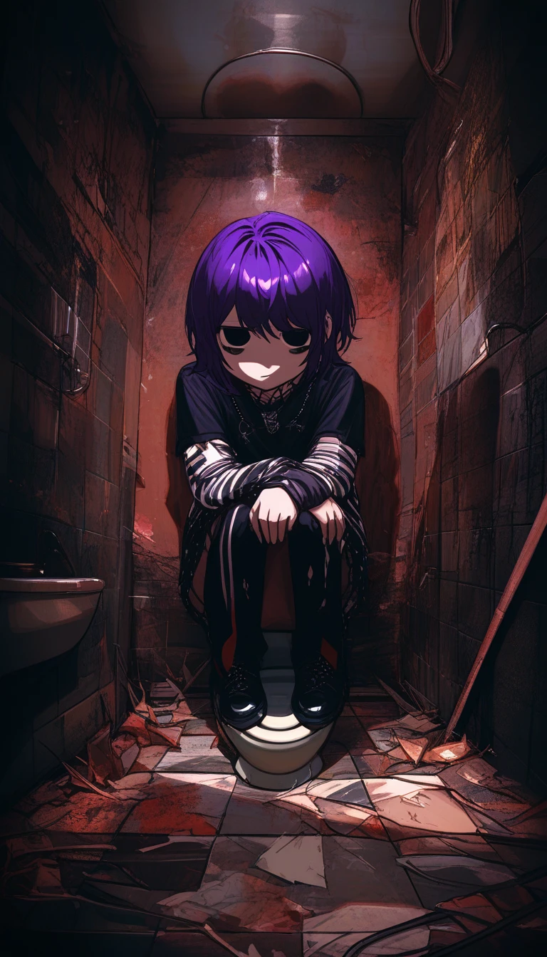 Porträt eines Emo-Mädchens auf der Toilette in einem verfallenen Badezimmer