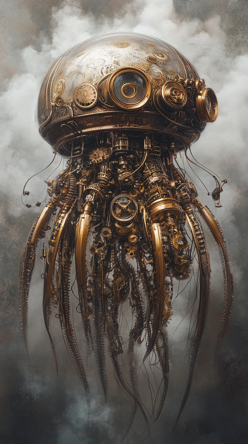 Steampunk Jellyfish In A Dreamlike Victorian Laboratory