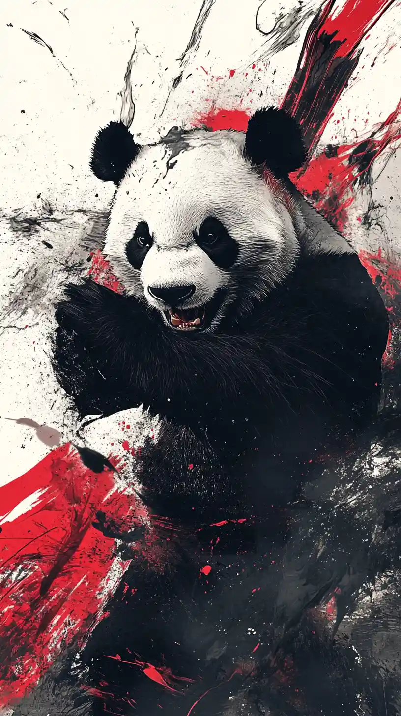 Kung fu panda in dynamic sumi e ink action scene