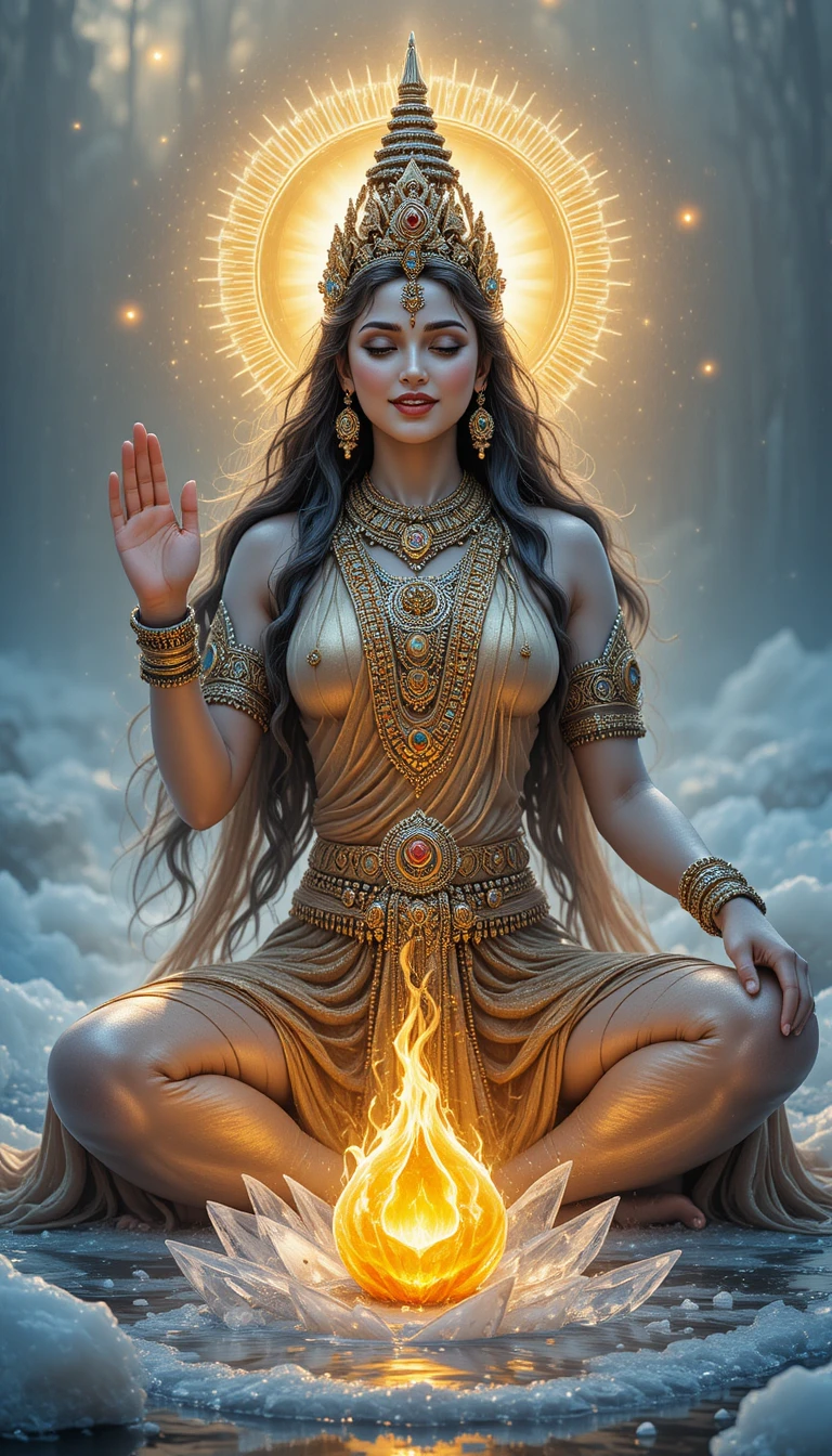 La déesse Parvati brisant la glace avec un doux rayonnement doré