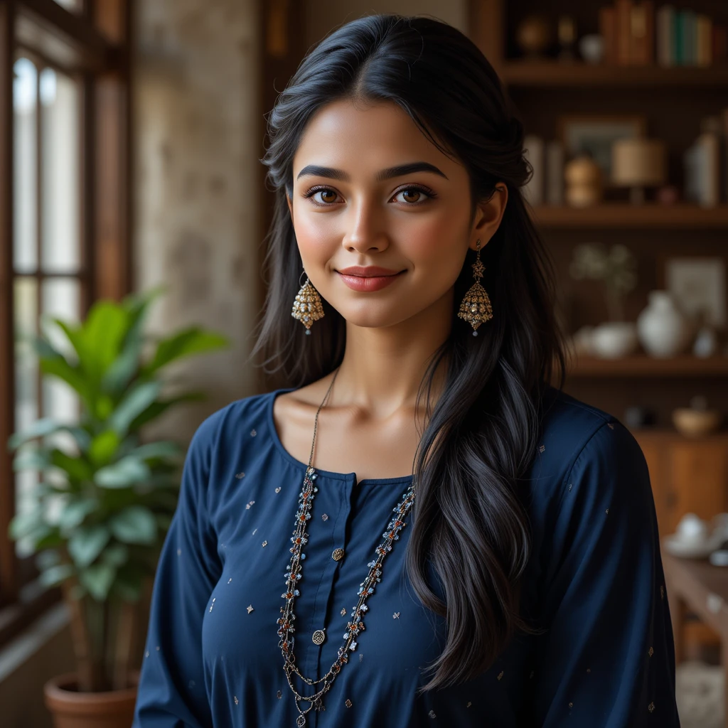 Influenceuse virtuelle indienne avec un sourire chaleureux et assuré