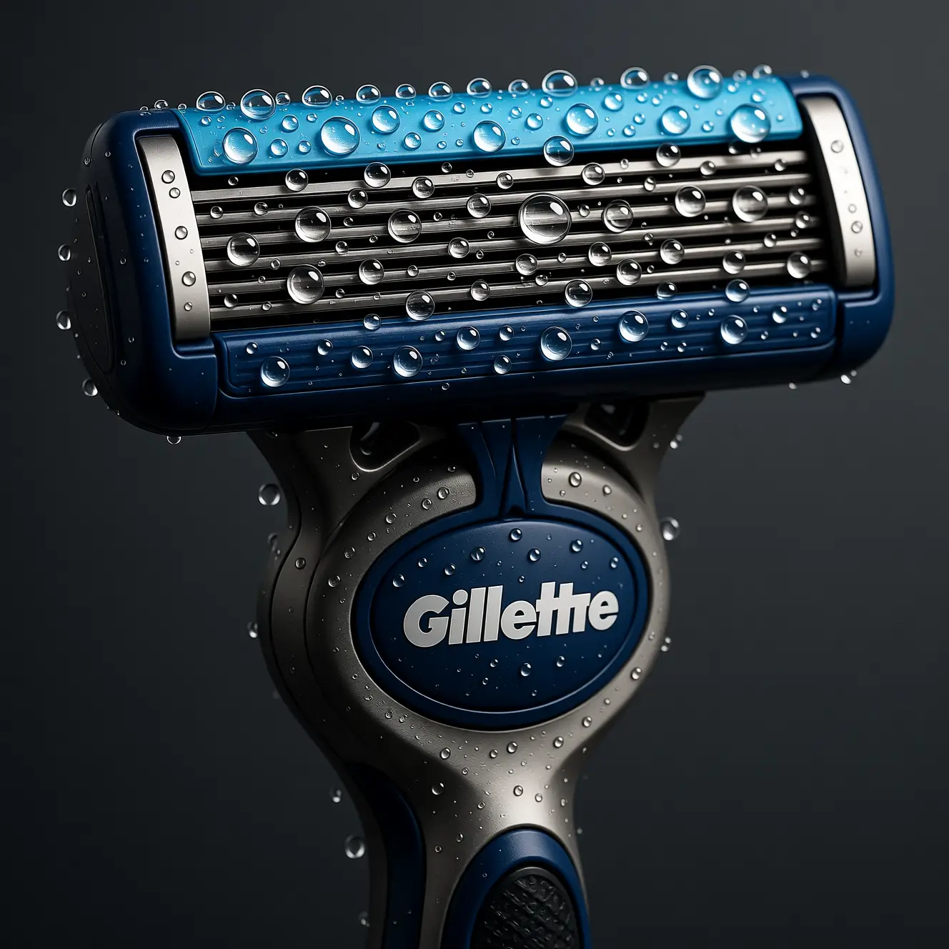 Close up 3D rendering of a razor with water droplets