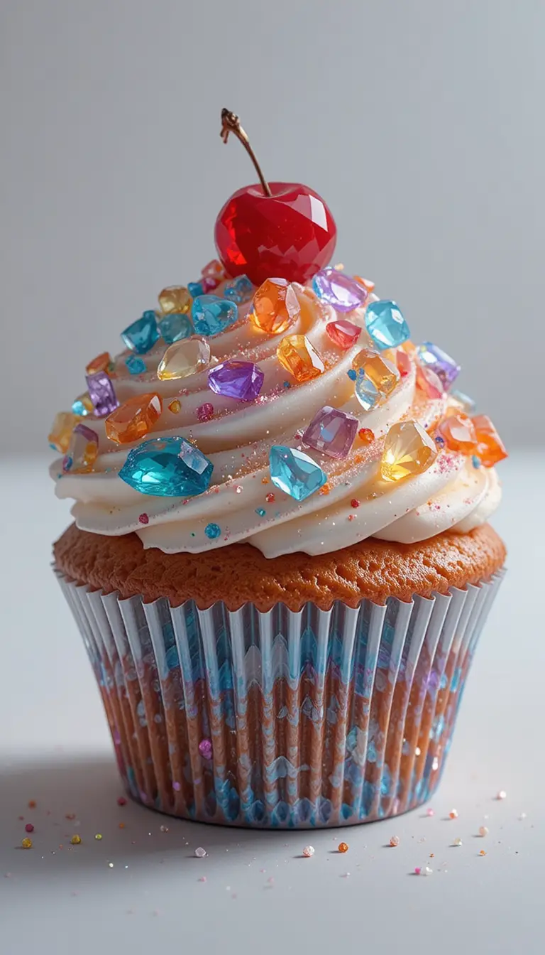 Cupcake joaillerie au glaçage diamant en gros plan studio