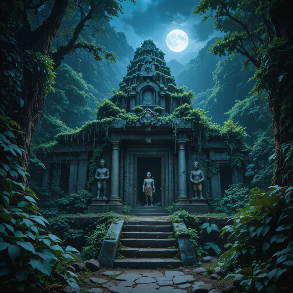 Ancient Jungle Temple Under Moonlit Canopy