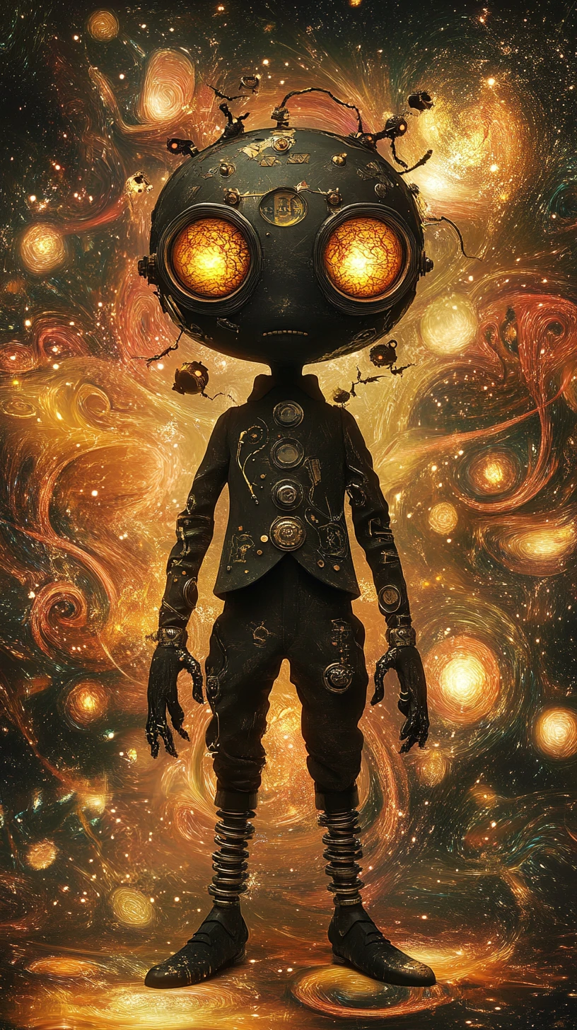 Sinister humanoid creature in twisted steampunk attire