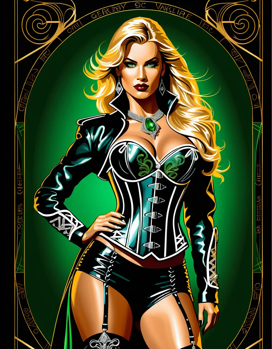 Pin-up di valchiria moderna con corsetto di pelle nera glamour