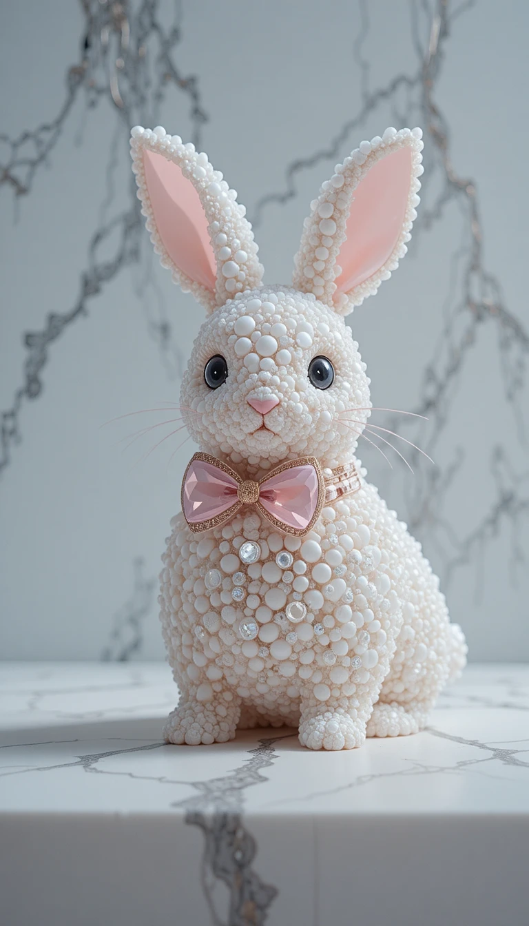 Cute Gemstone Rabbit With Pink Crystal Bow On Minimal Surface