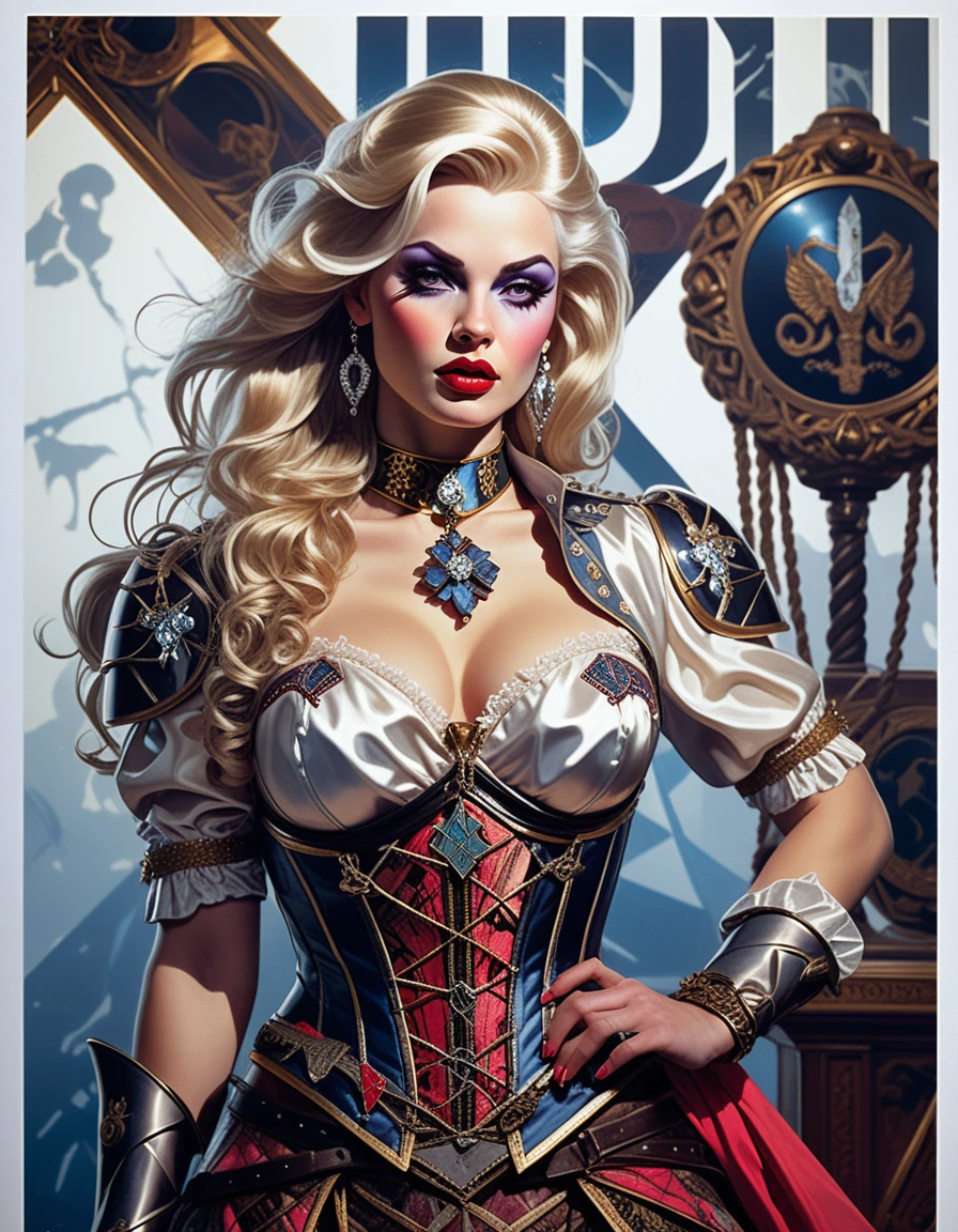 Valkyrie pinup woman in black leather with neon runes