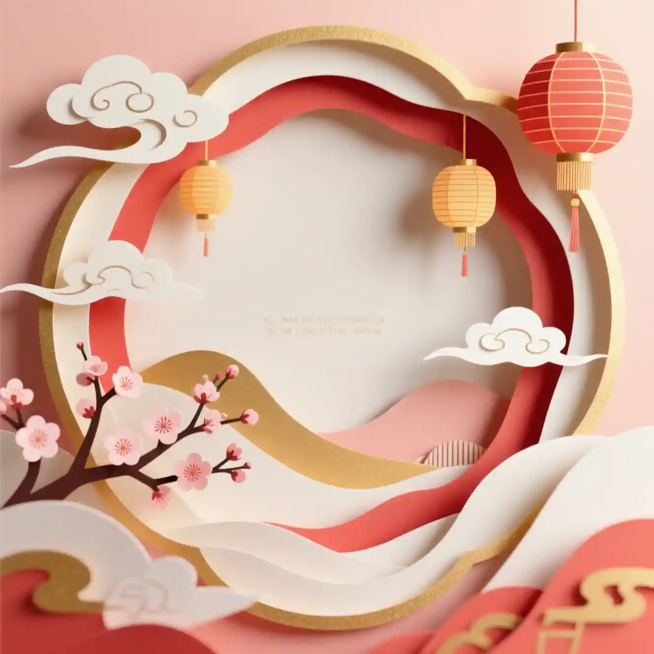 Elegant paper cut chinese new year floral illustration