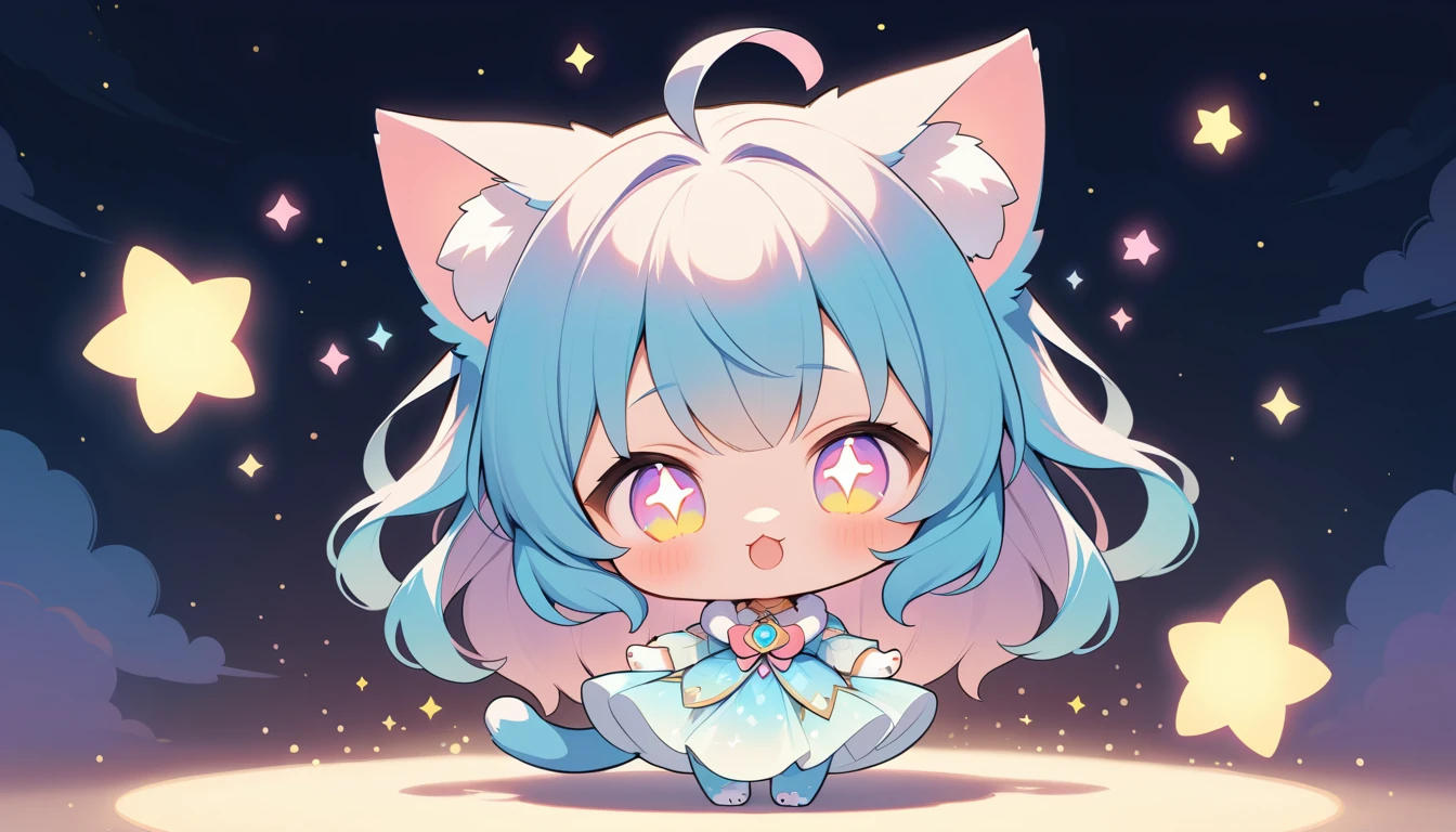 可愛Q版3D動漫貓娘施放閃耀魔法